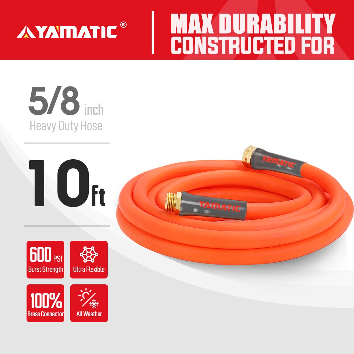 YAMATIC Heavy Duty Short Garden Hose 5/8 in x 10 ft, Super Flexible Leader hose,All-weather, Lightweight, GHSE 5P10AH-WFS