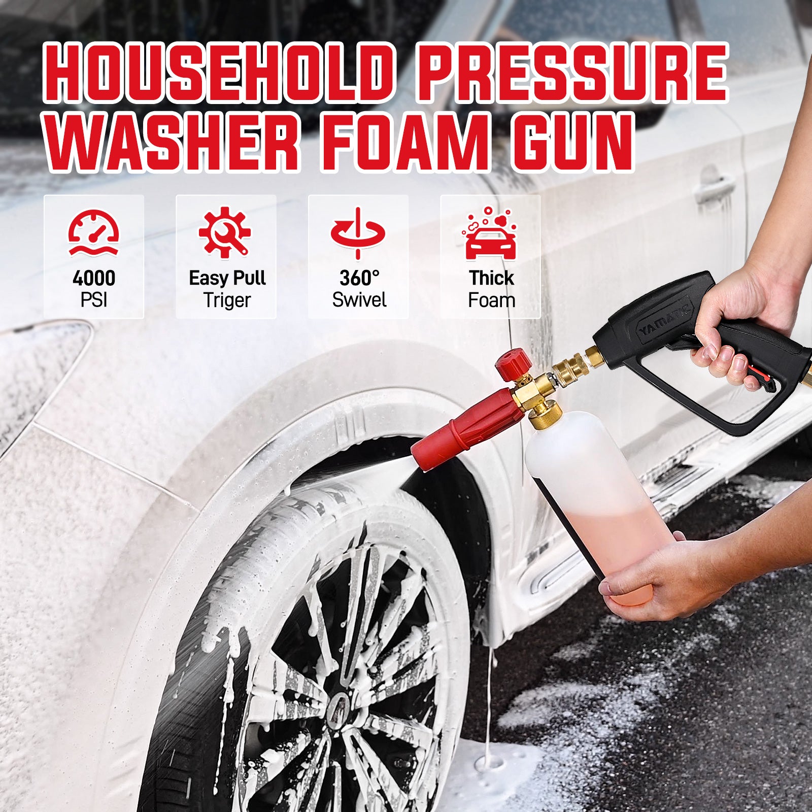 Short Pressure Washer Gun with Foam Cannon 4000 PSI