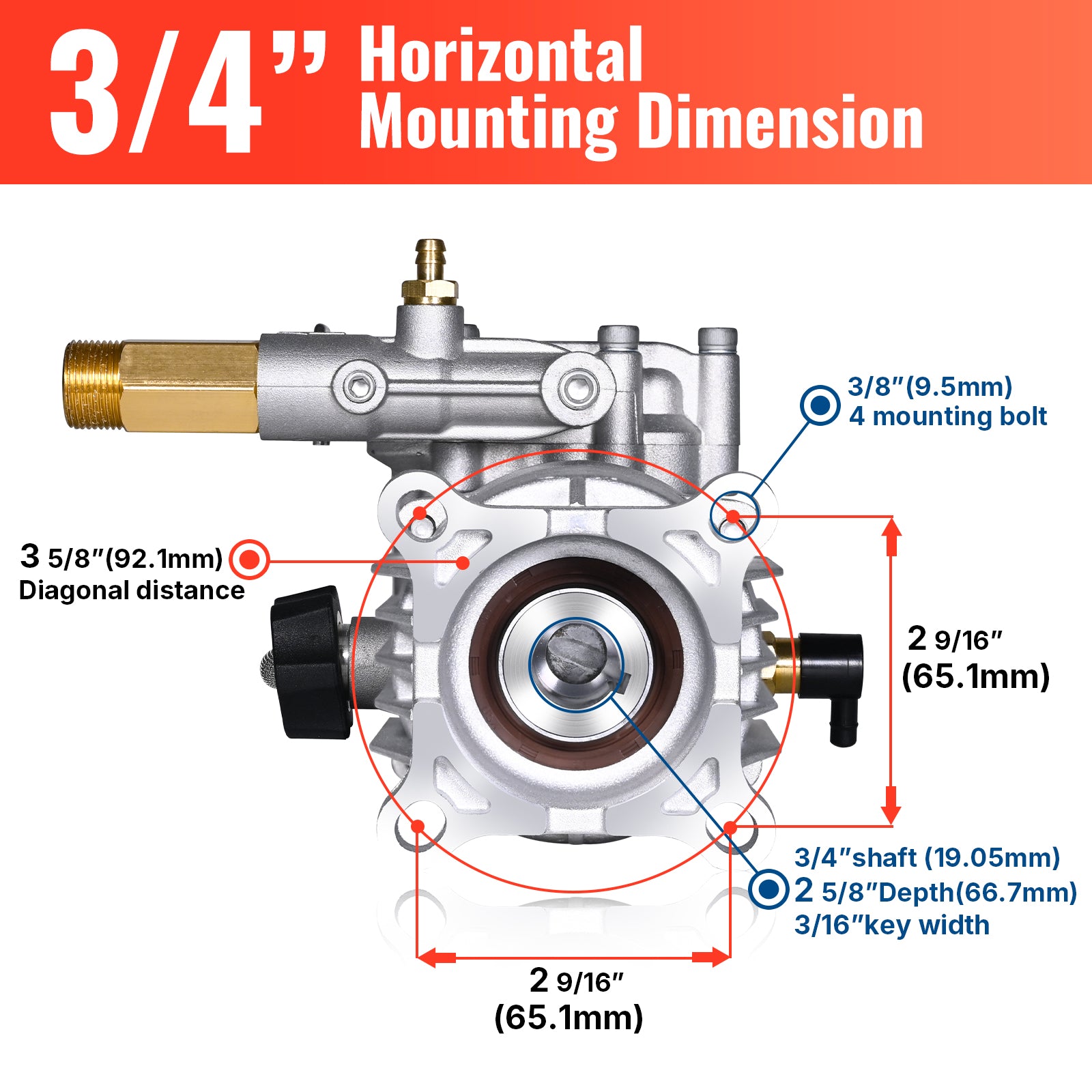 3/4" Shaft Horizontal Pump 3400 PSI @ 2.5 GPM