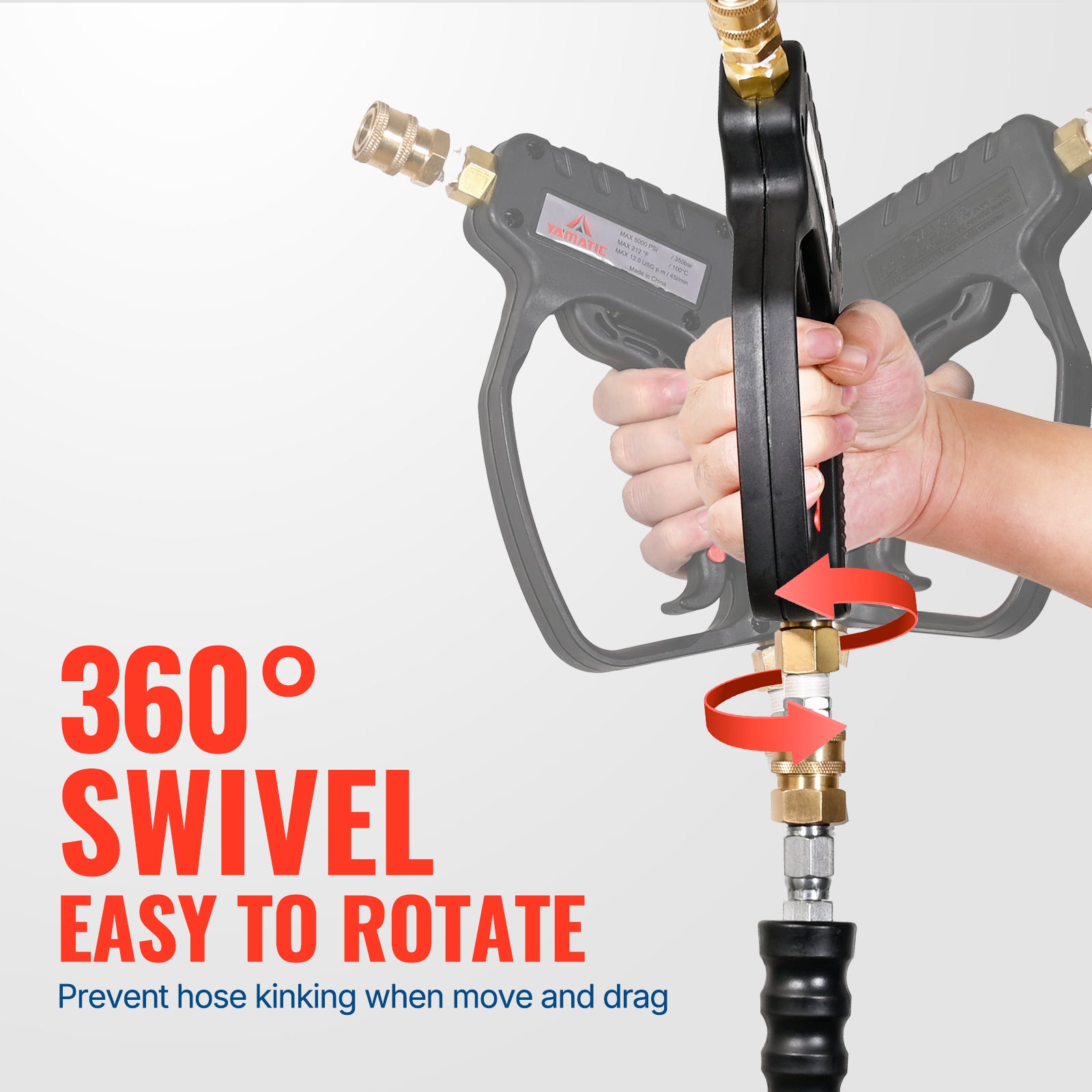 Short Pressure Washer Gun with 3/8" Swivel Inlet 5000 PSI