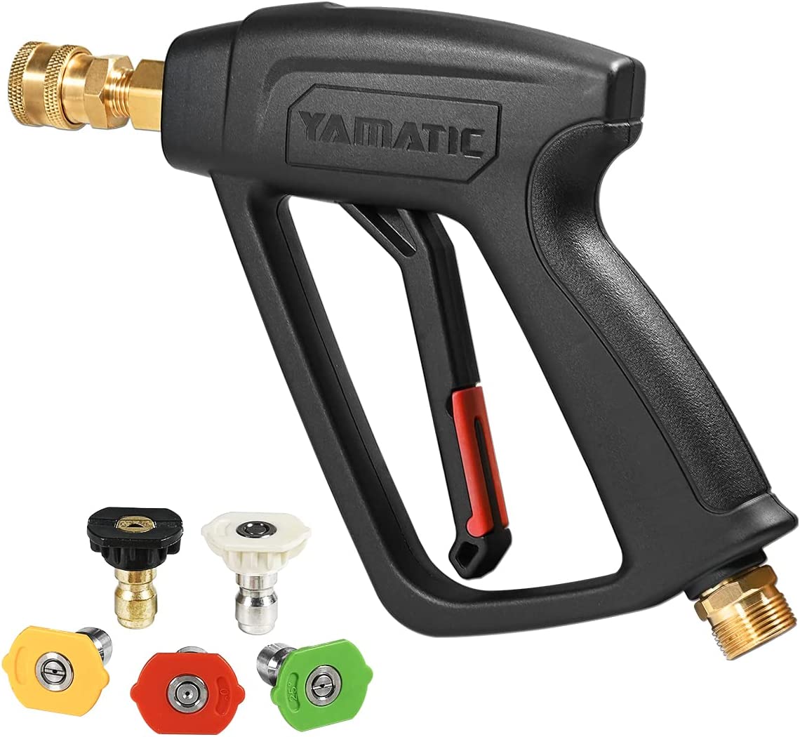 YAMATIC High Pressure Washer Short Gun with M22-14mm Inlet, Power Washer Spray Handle with 5 Spray Nozzle Tips, Replacement for Ryobi, Simpson, Crafts