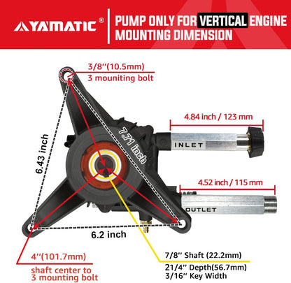 Anodic Oxidation Front Side 7/8" Shaft Vertical Pressure Washer Pump 2600-3100 PSI @2.5 GPM