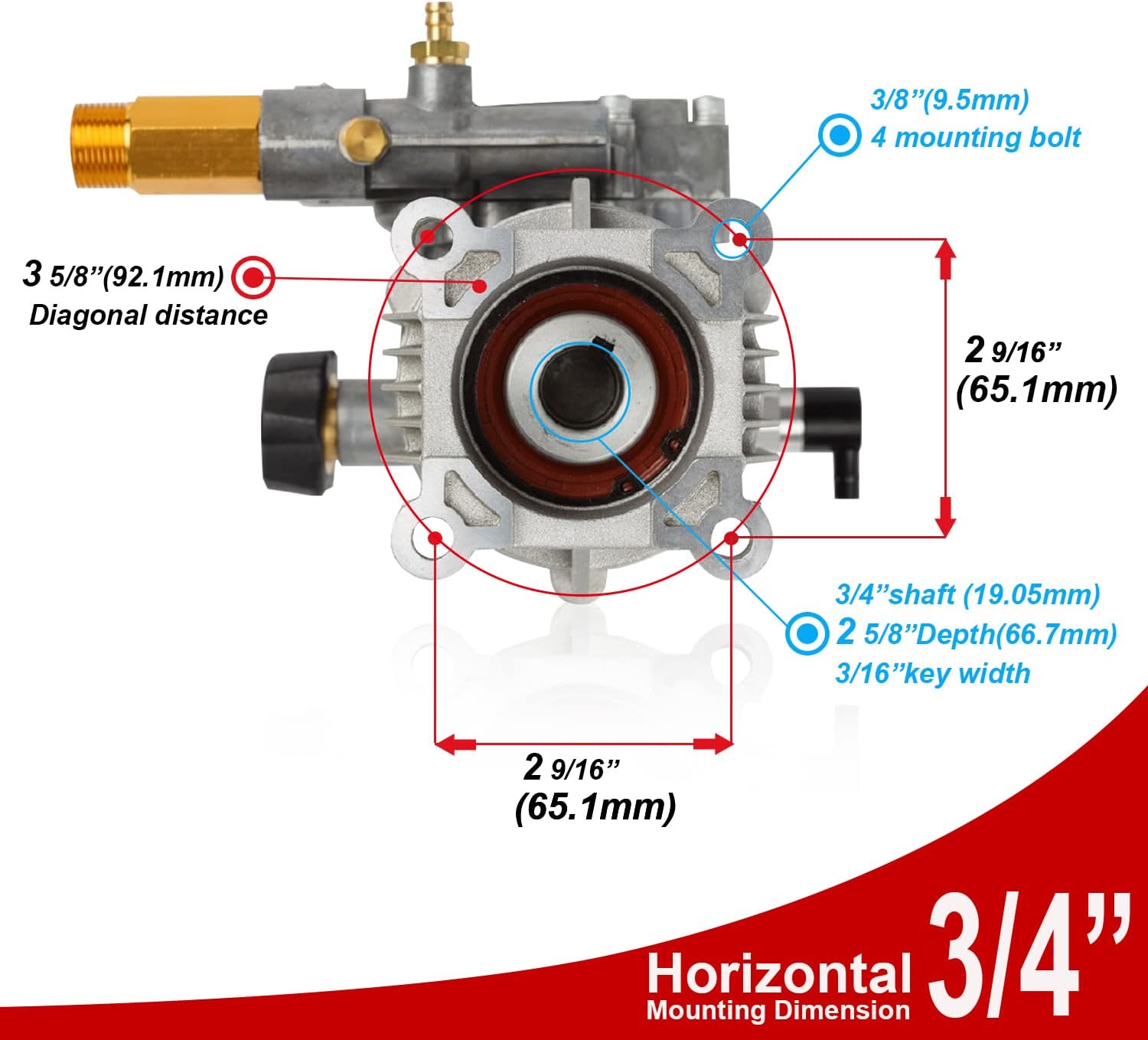 3/4" Shaft Horizontal Pump 3400 PSI @ 2.5 GPM