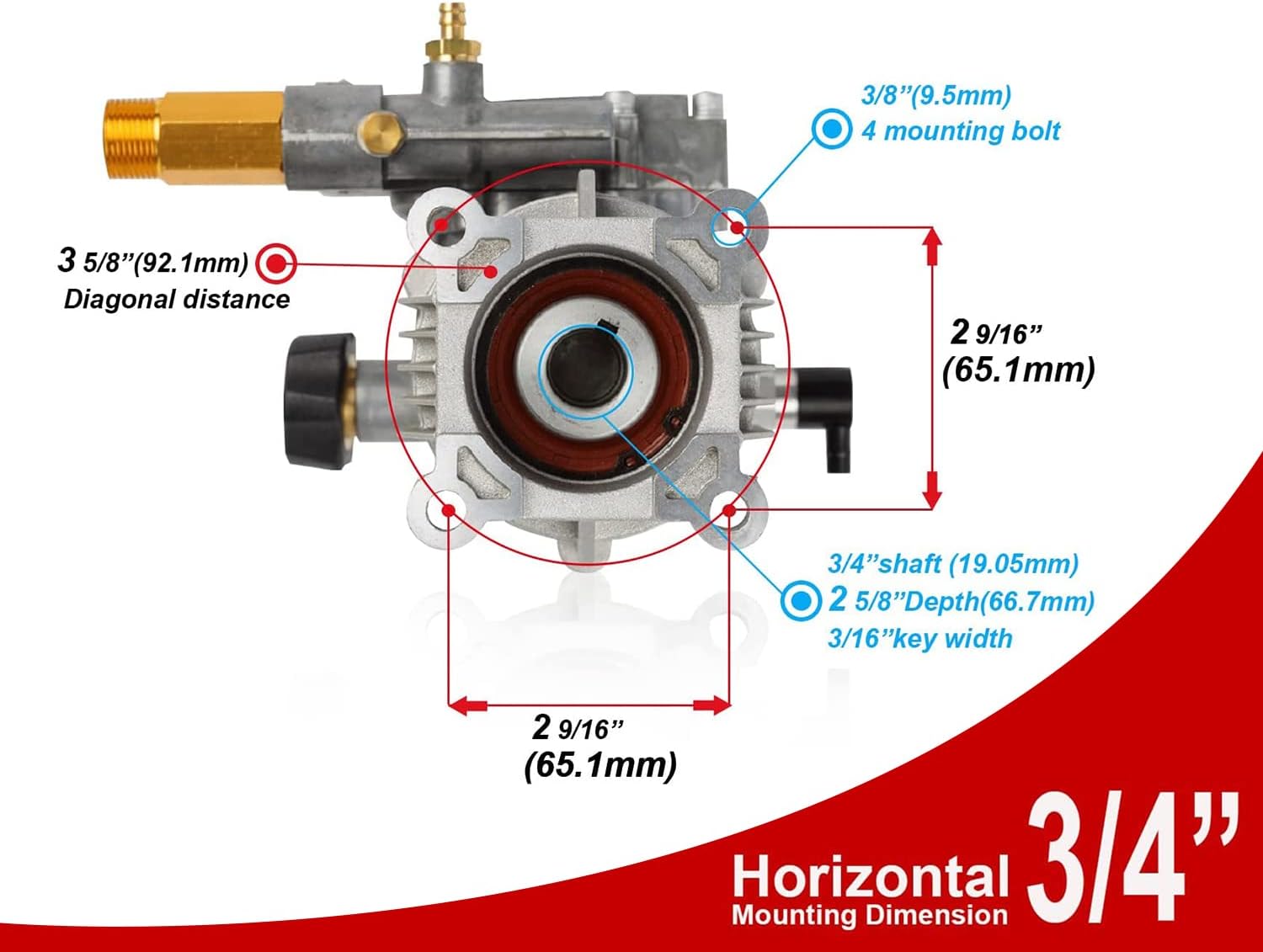 3/4" Shaft Horizontal Pump With Tips 3400 PSI @ 2.5 GPM