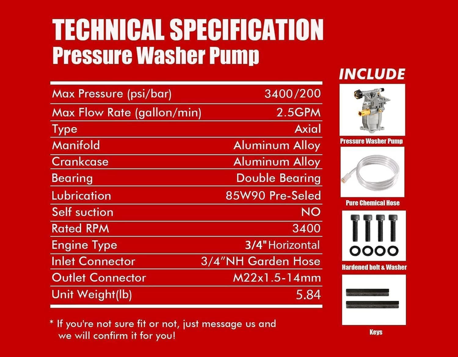 3/4" Shaft Horizontal Pump With Tips 3400 PSI @ 2.5 GPM