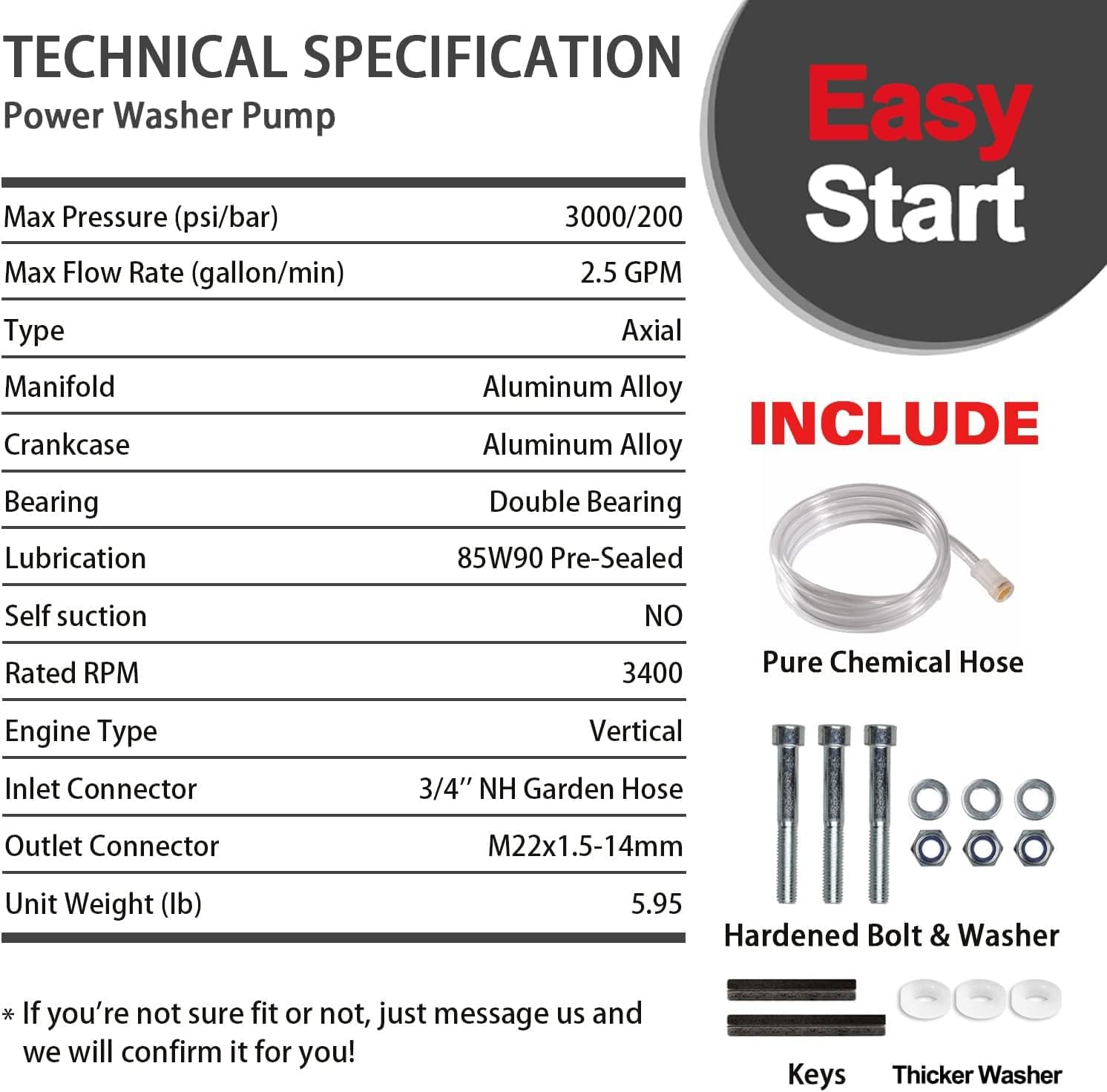 (WS) 7/8" Shaft Vertical Pump 3000 PSI 2.5 GPM