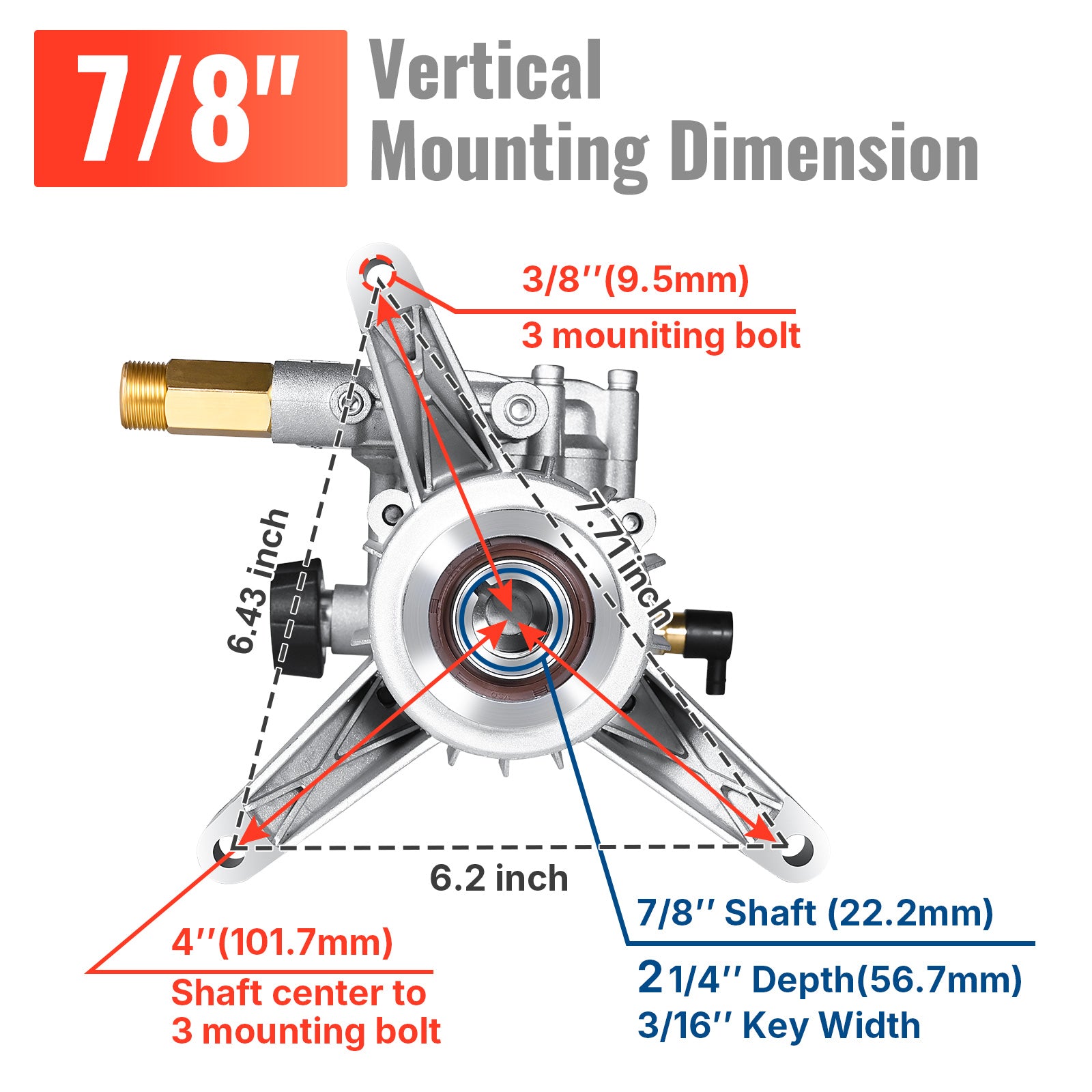 7/8" Shaft Vertical Pump With Tips 3000 PSI 2.5 GPM