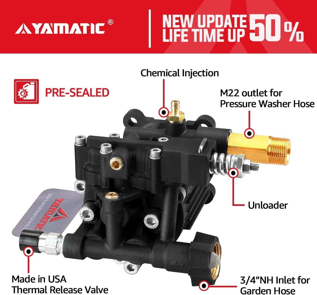 Anodic Oxidation 3/4" Shaft Horizontal Pressure Washer Pump Max 3400 PSI @ 2.5/2.6 GPM