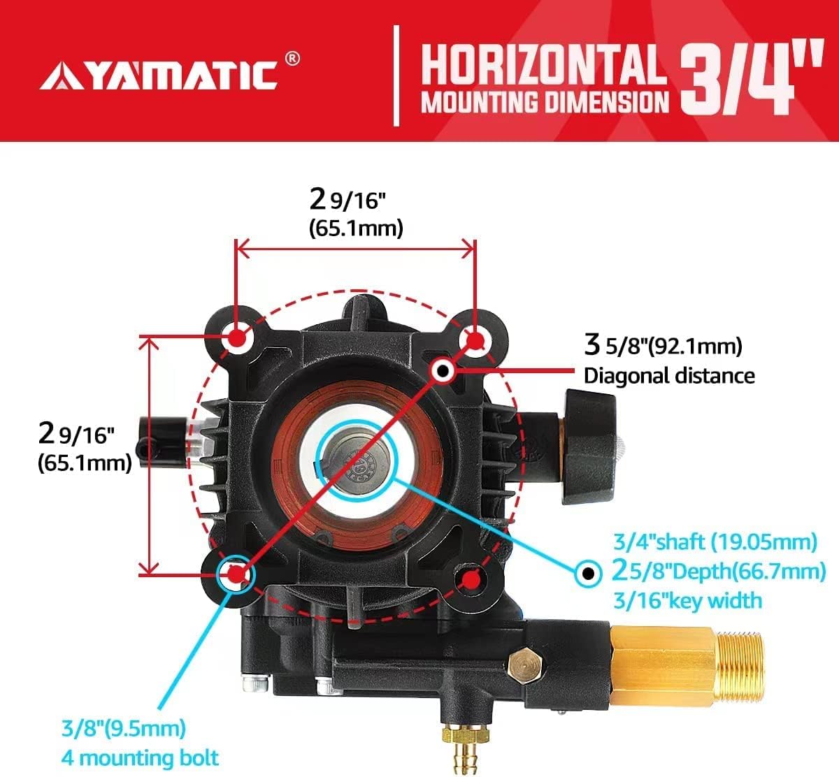 Anodic Oxidation 3/4" Shaft Horizontal Pressure Washer Pump Max 3400 PSI @ 2.5/2.6 GPM