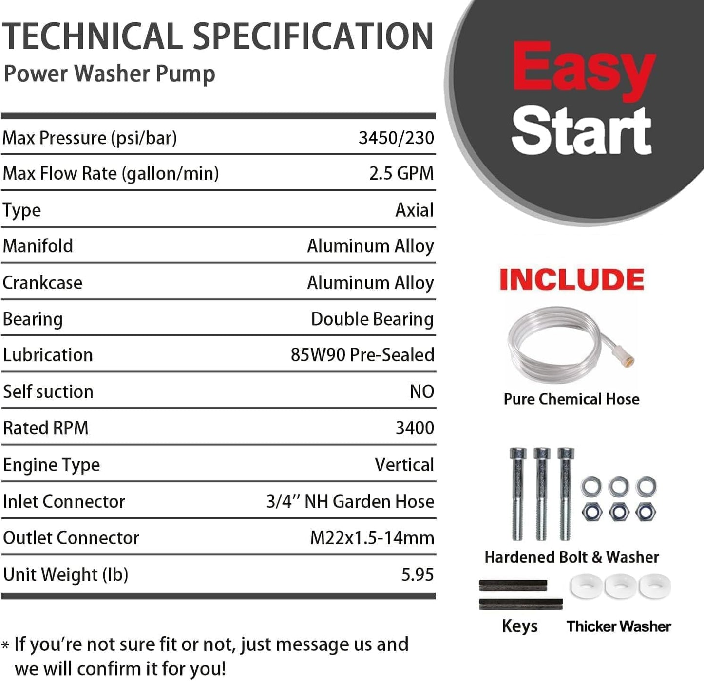 Anodic Oxidation 7/8" Shaft Vertical Pressure Washer Pump Max. 3450 PSI @ 2.5 GPM