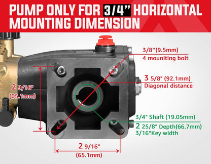 Triplex 3/4" Shaft Horizontal Pressure Washer Pump 3300 PSI @ 3.0 GPM 5-8 HP