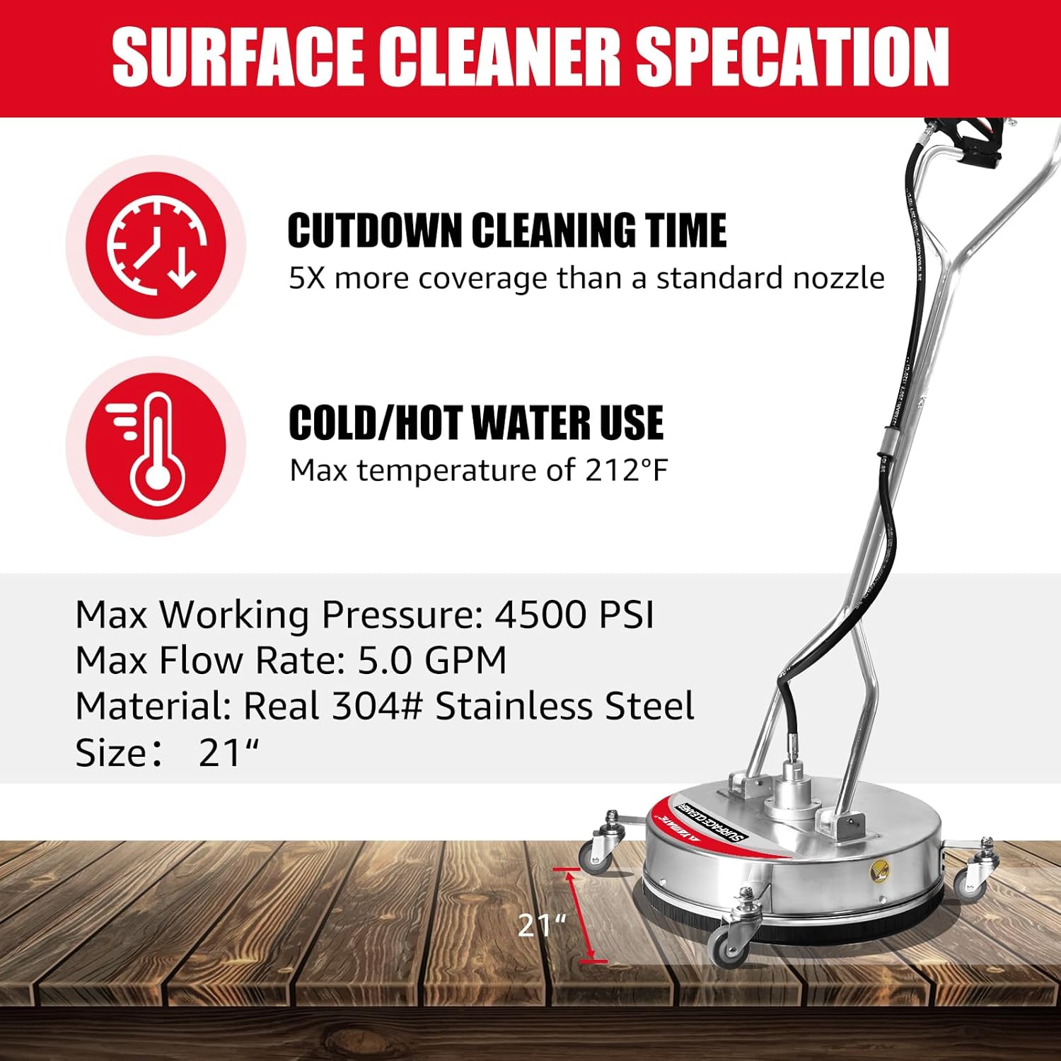 21" Surface Cleaner Stainless Steel House 4500 PSI 5.0 GPM