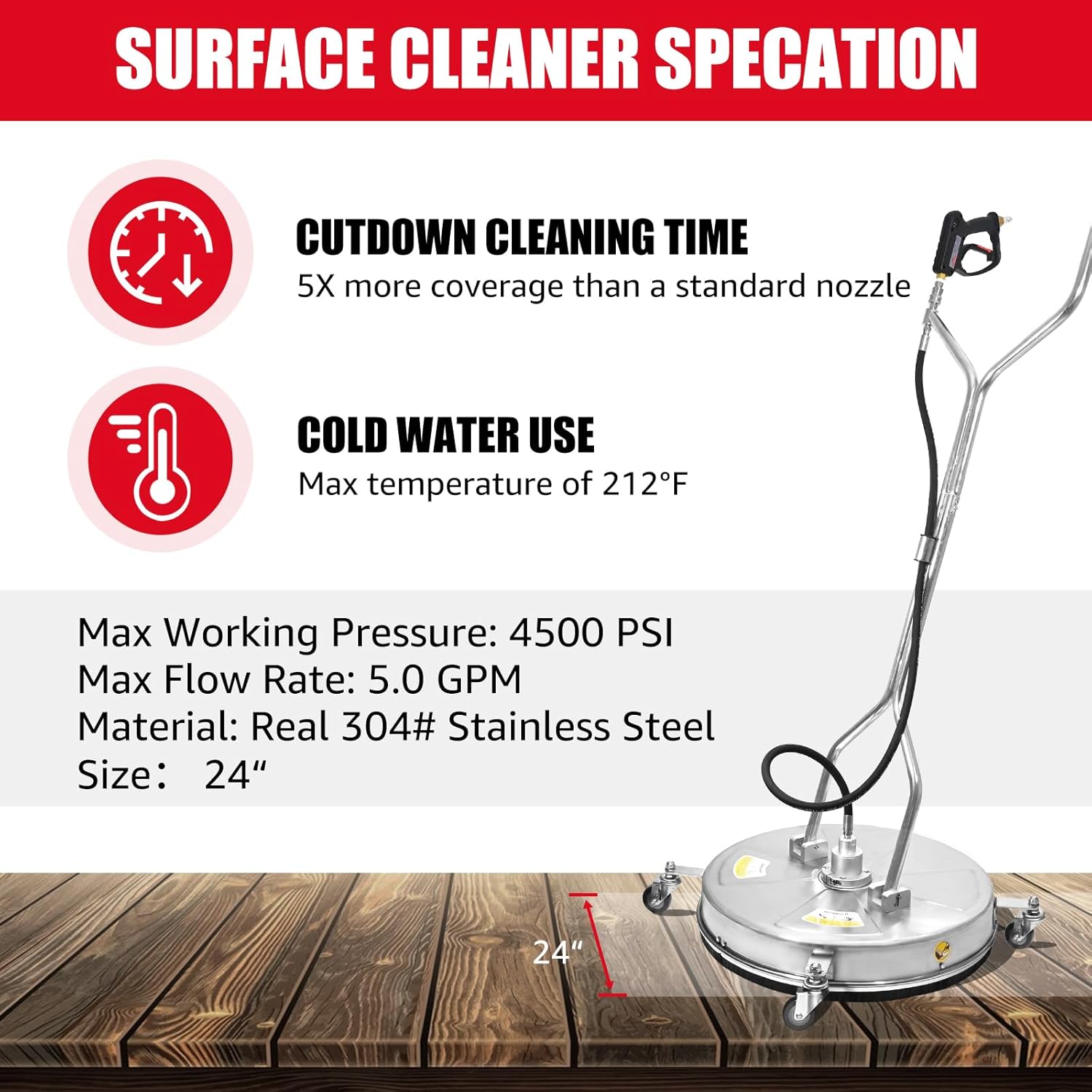 24" Surface Cleaner Stainless Steel House 4500 PSI 5.0 GPM