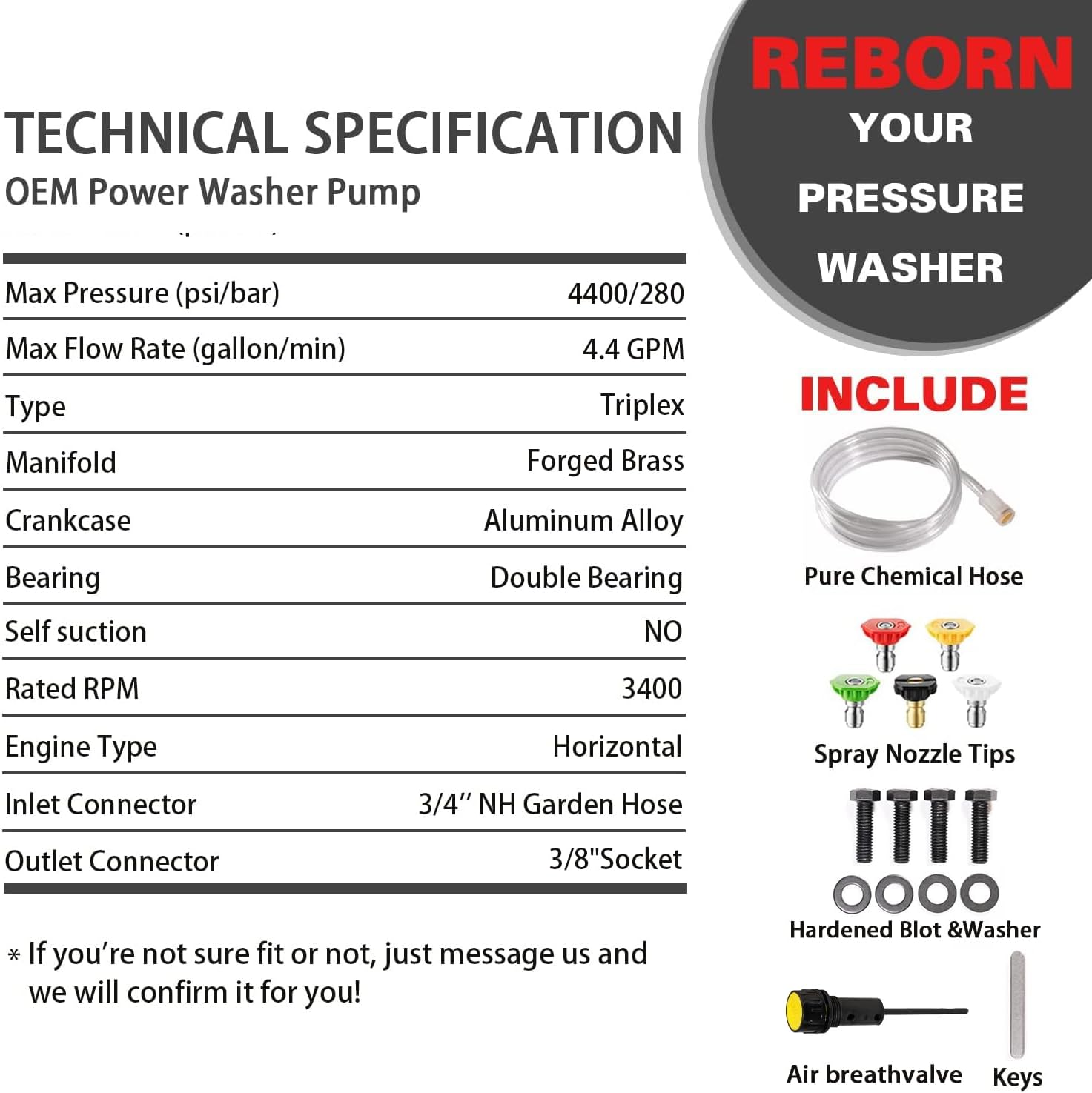 Triplex 1" Shaft Pump 4400 PSI 4.4 GPM