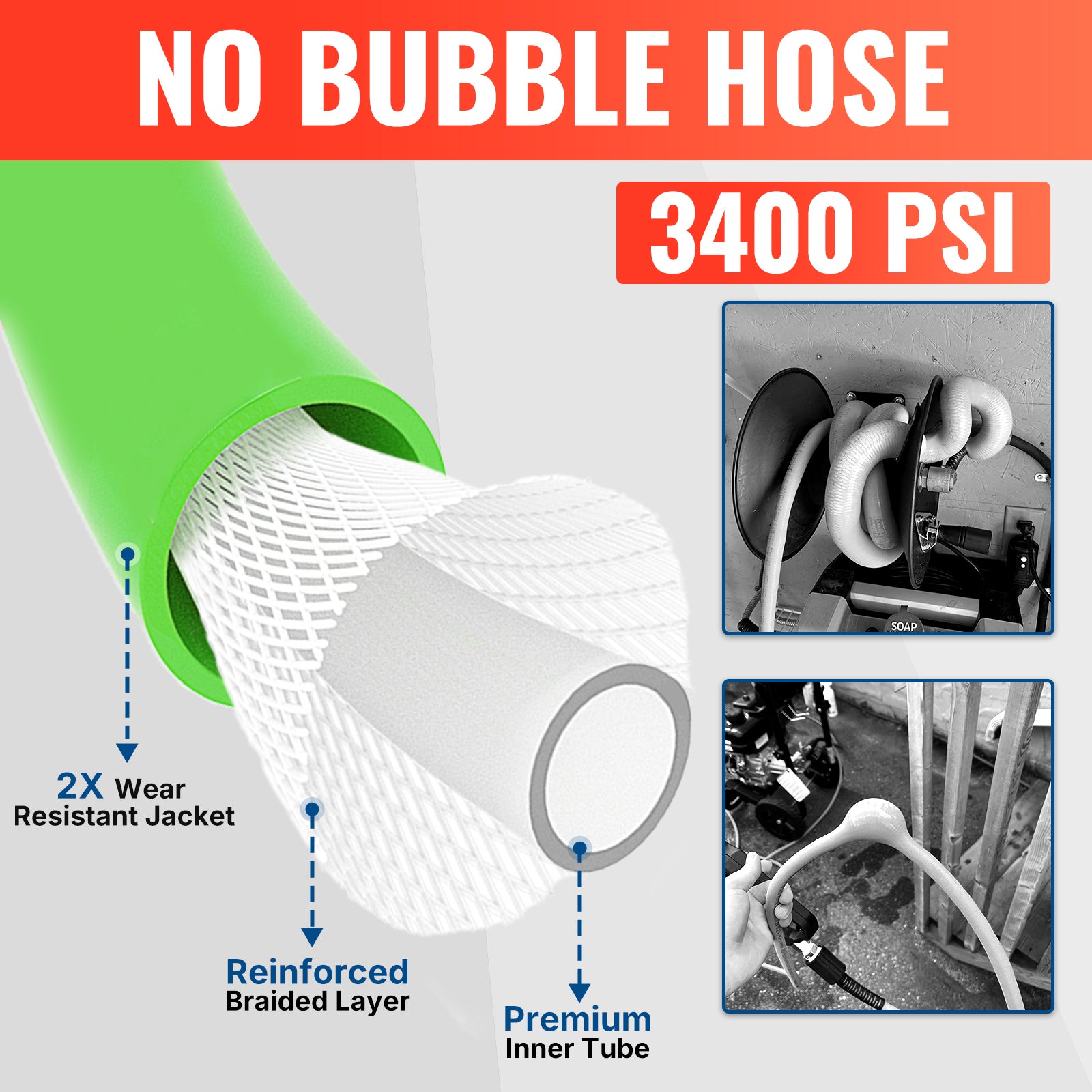 Flexible Pressure Washer Hose 3400 PSI