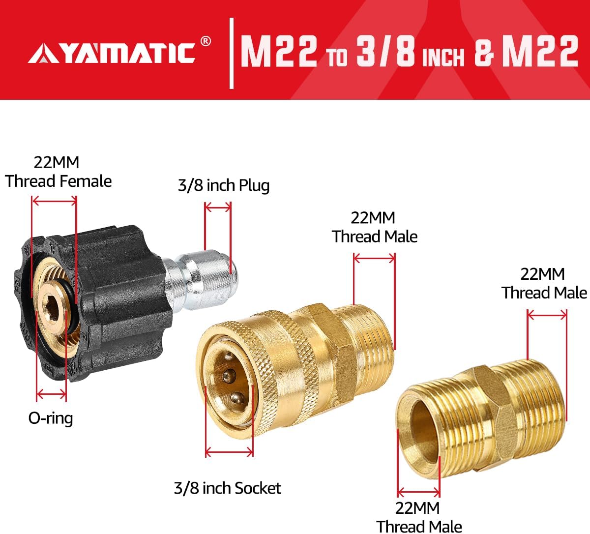 M22 to 3/8" Quick Connector 5000 PSI - 5 pcs