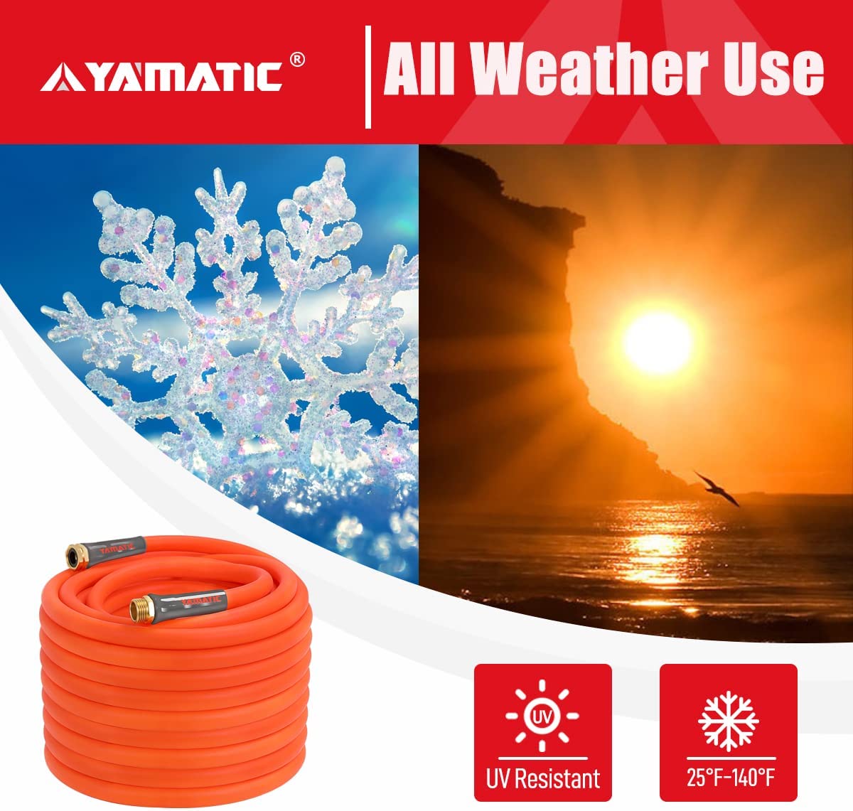 YAMATIC Heavy Duty Garden Hose 5/8 in x 50 ft, Super Flexible Water Hose, All-weather, Lightweight, Burst 600 PSI..