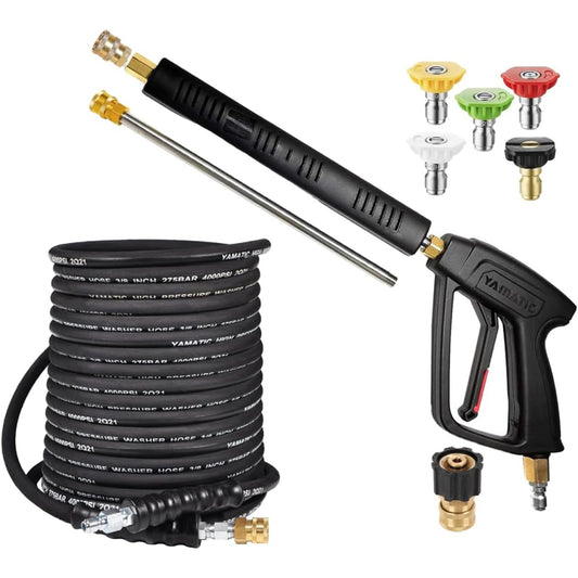 Pressure Washer Gun and 50 FT Rubber Hose Kit with 3/8" Swivel Quick Connect 4200 PSI