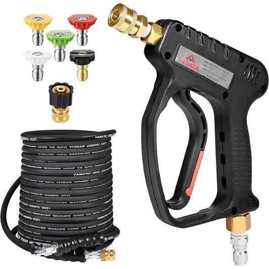 Short Pressure Washer Gun and 50 FT Rubber Hose Kit with 3/8" Swivel Quick Connect 4200 PSI