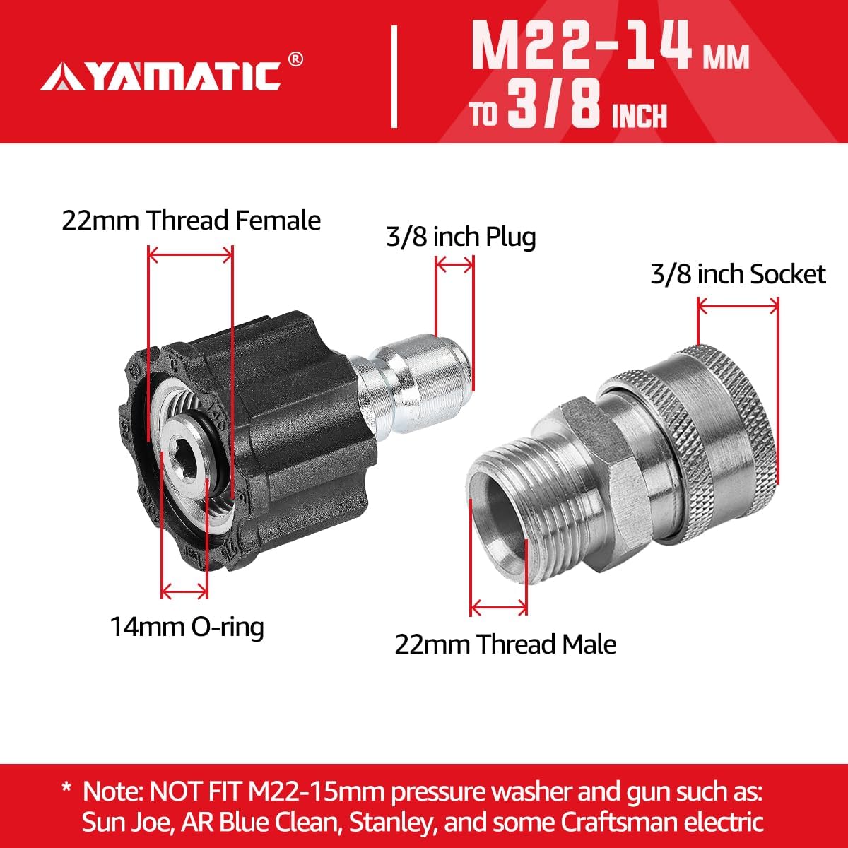 Stainless Steel M22 to 3/8" Quick Connector 5000 PSI