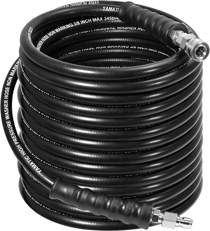 3/8" Industrial Grade Rubber Pressure Washer Hose Hot/Cold Water with Stainless Steel Quick Connector 5000 PSI