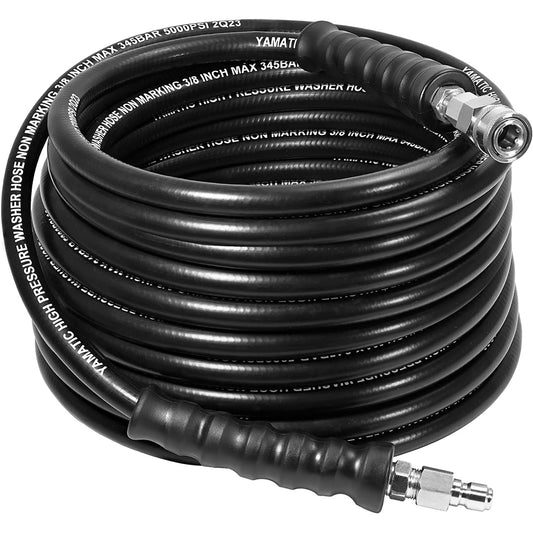 3/8" Industrial Grade Rubber Pressure Washer Hose Hot/Cold Water with Stainless Steel Quick Connector 5000 PSI