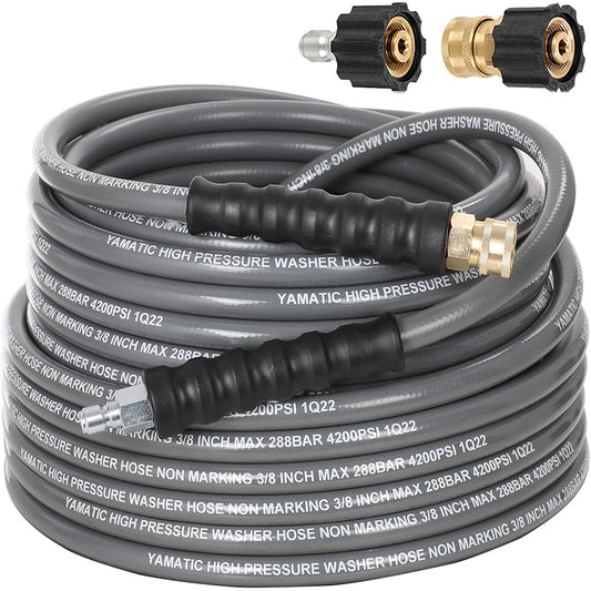 3/8" Non Marking Rubber Pressure Washer Hose Hot/Cold Water with Swivel Quick Connect 4200 PSI