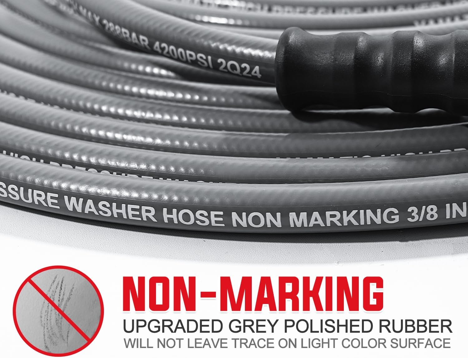 (WS) 3/8" Non Marking Rubber Pressure Washer Hose Stainless Steel Connect 4200 PSI