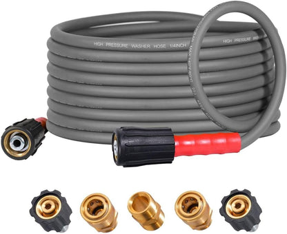 Super Flexible Pressure Washer Hose M22 & 3/8" Quick Connect 3200 PSI Grey