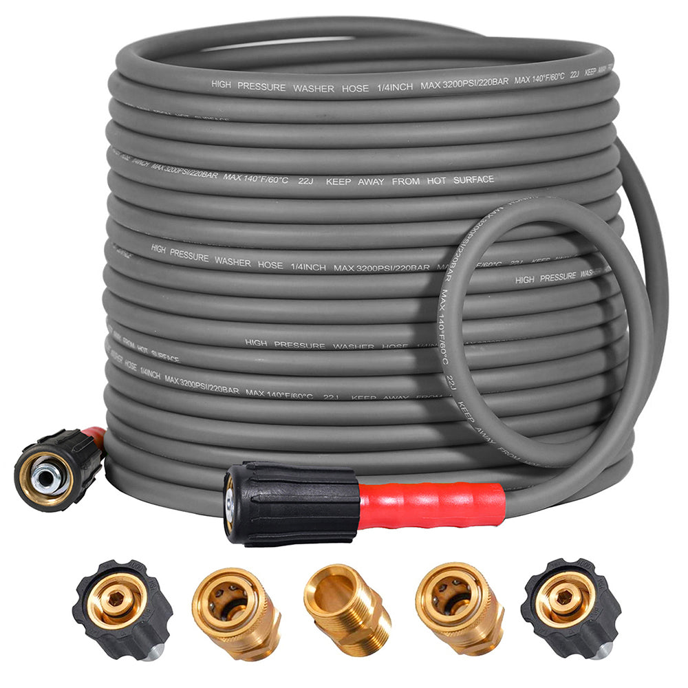 Super Flexible Pressure Washer Hose M22 & 3/8" Quick Connect 3200 PSI Grey