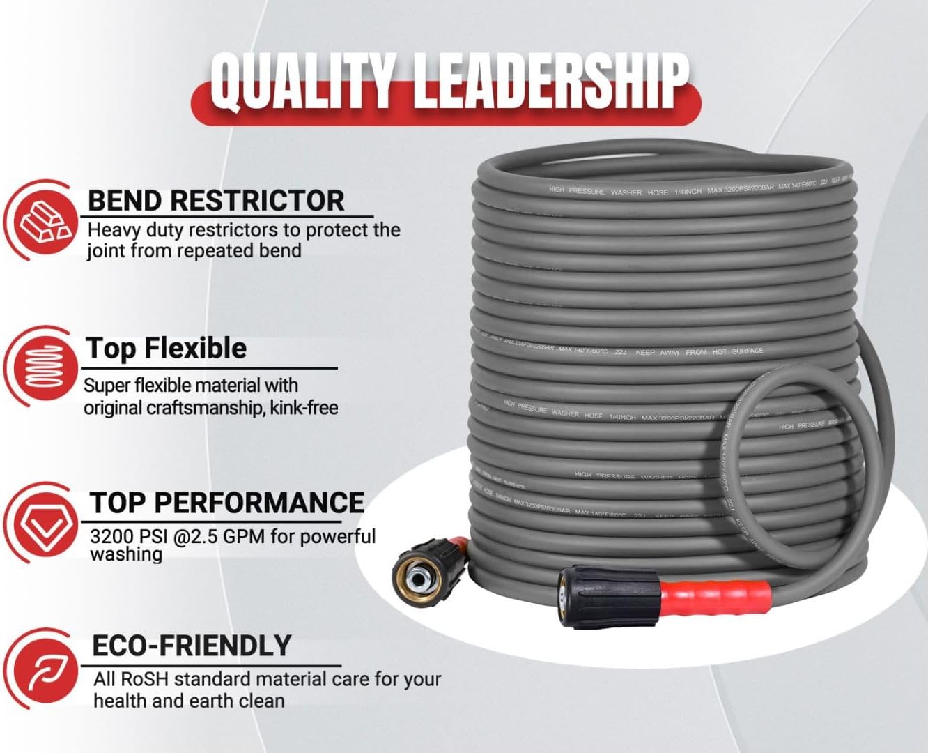 Super Flexible Pressure Washer Hose with Quick Connect 3200 PSI