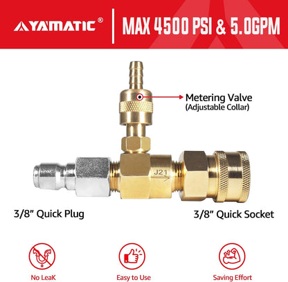 Adjustable Chemical Injector Kit for Pressure Washer 3/8 Inch Connectors 4500PSI