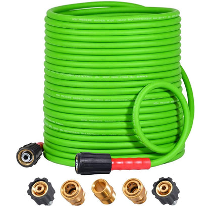 Super Flexible Pressure Washer Hose M22 & 3/8" Quick Connect 3200 PSI Green