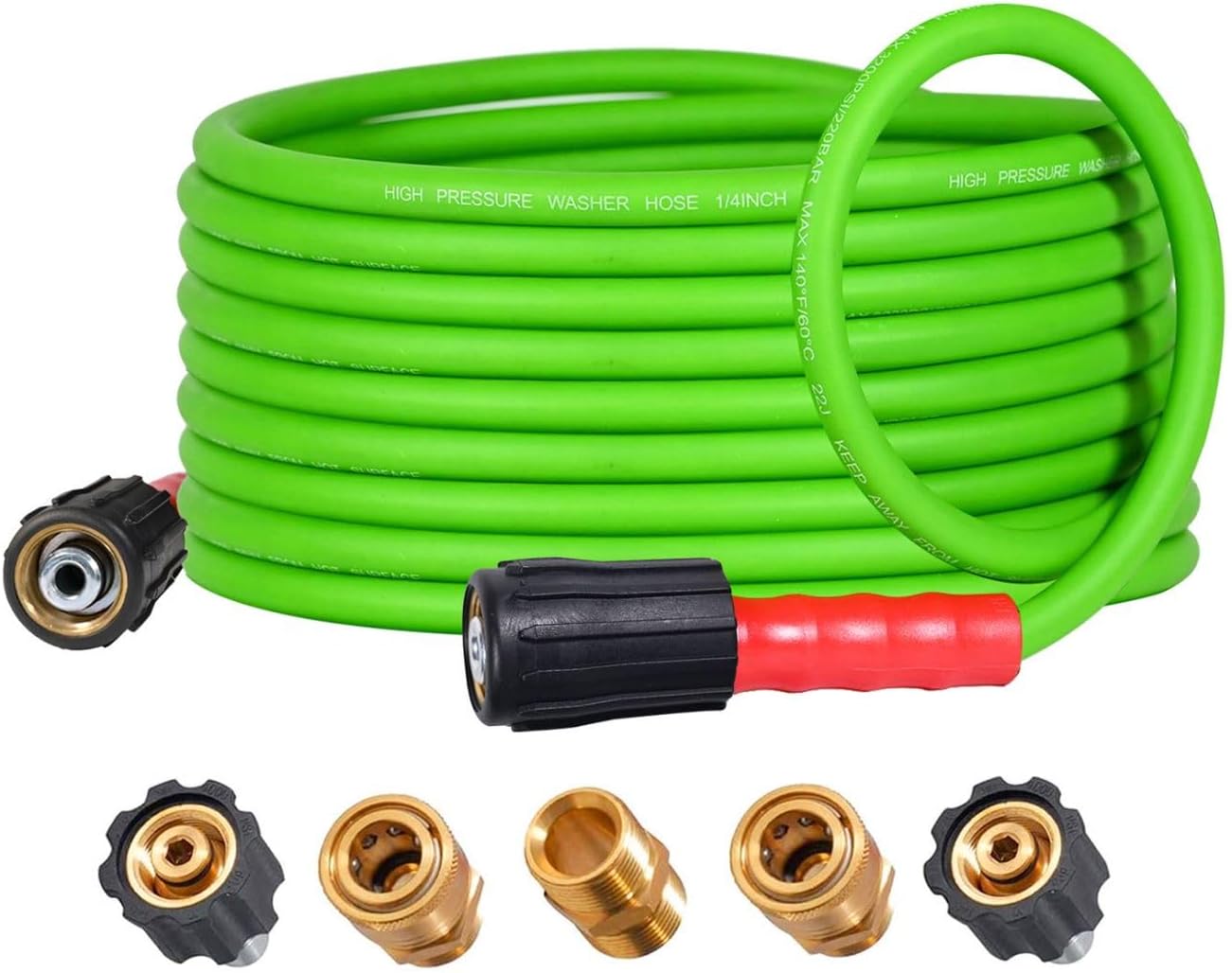 Super Flexible Pressure Washer Hose M22 & 3/8" Quick Connect 3200 PSI Green