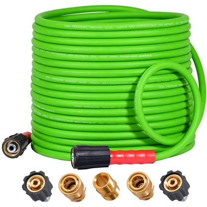 Super Flexible Pressure Washer Hose M22 & 3/8" Quick Connect 3200 PSI Green