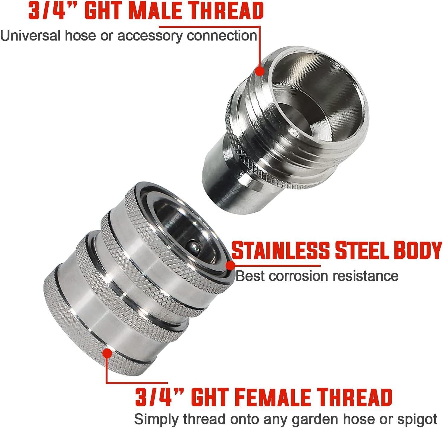 3/4" Thread Garden Hose Quick Connect Fittings Stainless Steel