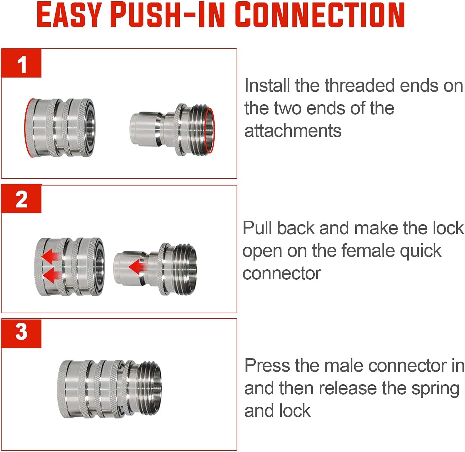 3/4" Thread Garden Hose Quick Connect Fittings Stainless Steel