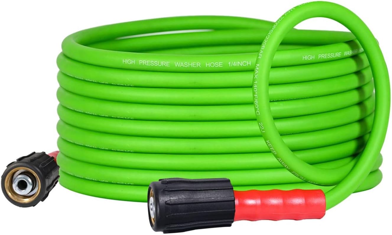 Super Flexible Pressure Washer Hose M22 Brass Fitting 3200 PSI Green