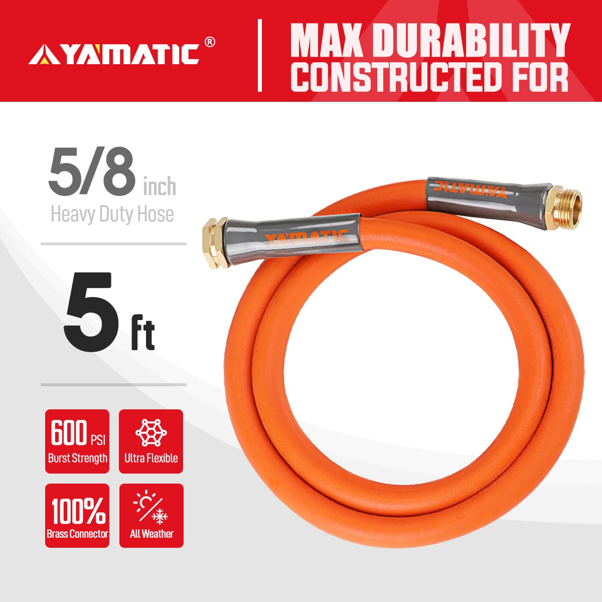 YAMATIC 5/8"Garden Leader Hose Flexible Outdoor Garden Hose (5ft-100ft Garden Water Hose), All-weather Lightweight Garden Water Hose,Burst 600 PSI