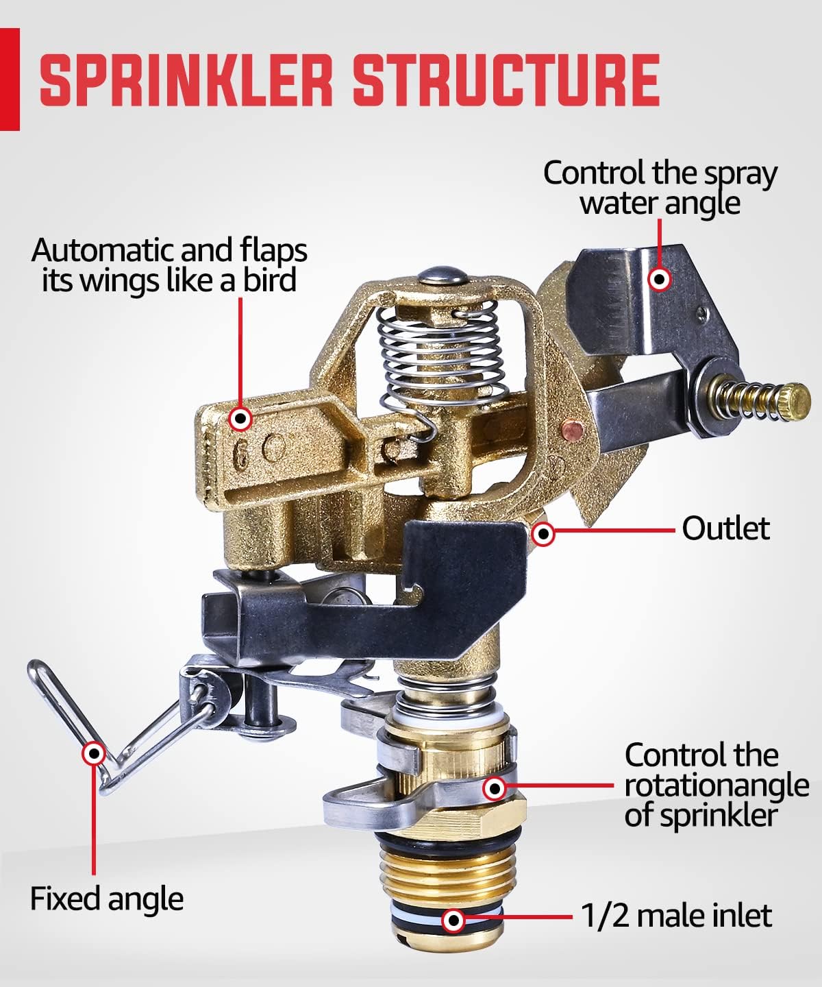 Brass Impact Sprinkler Head 1/2 Inch