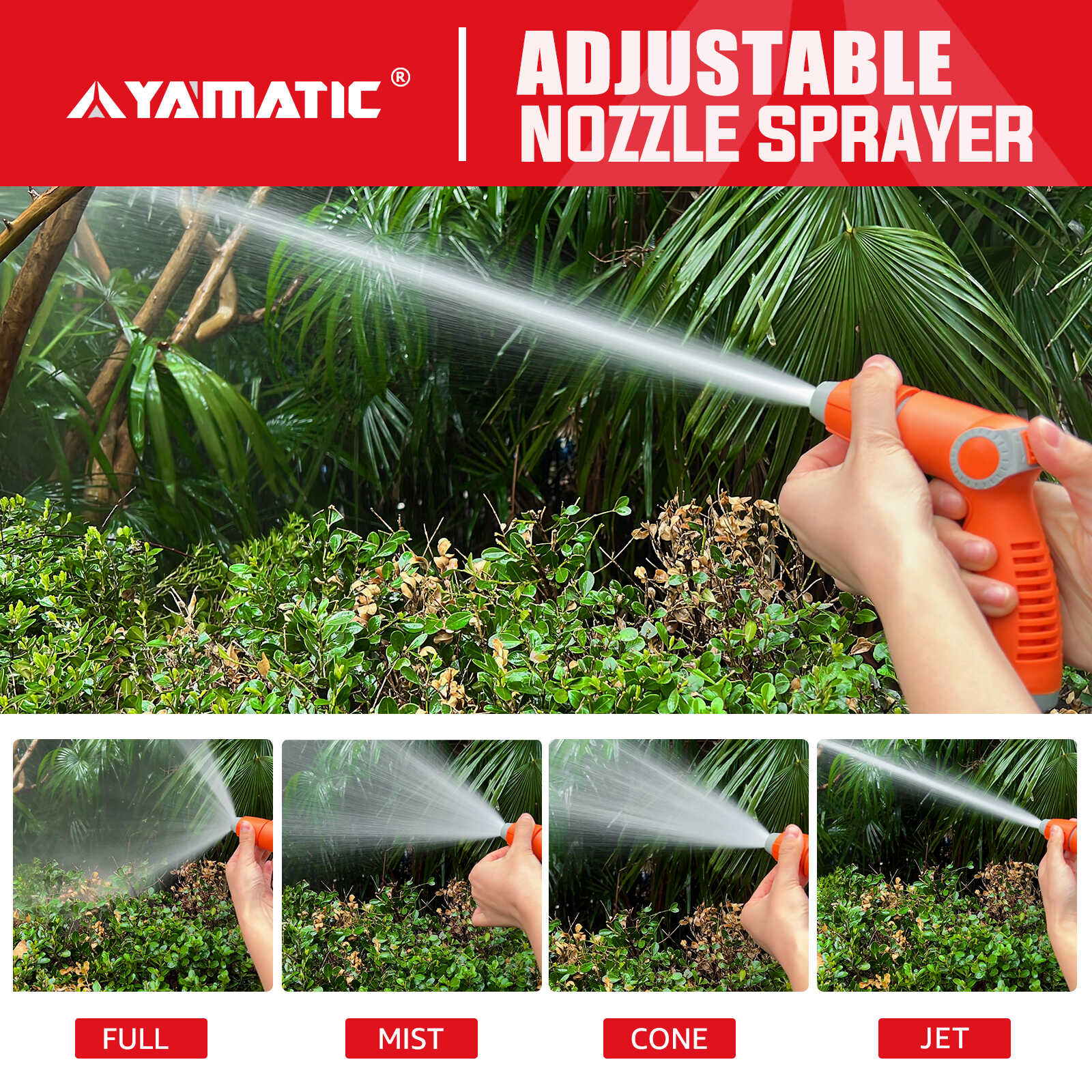 YAMATIC Garden Hose Nozzle with High Pressure Jet, Thumb Control On Off Valve for Watering Garden, Washing Cars, and Showering Pets - ABS Comfortable