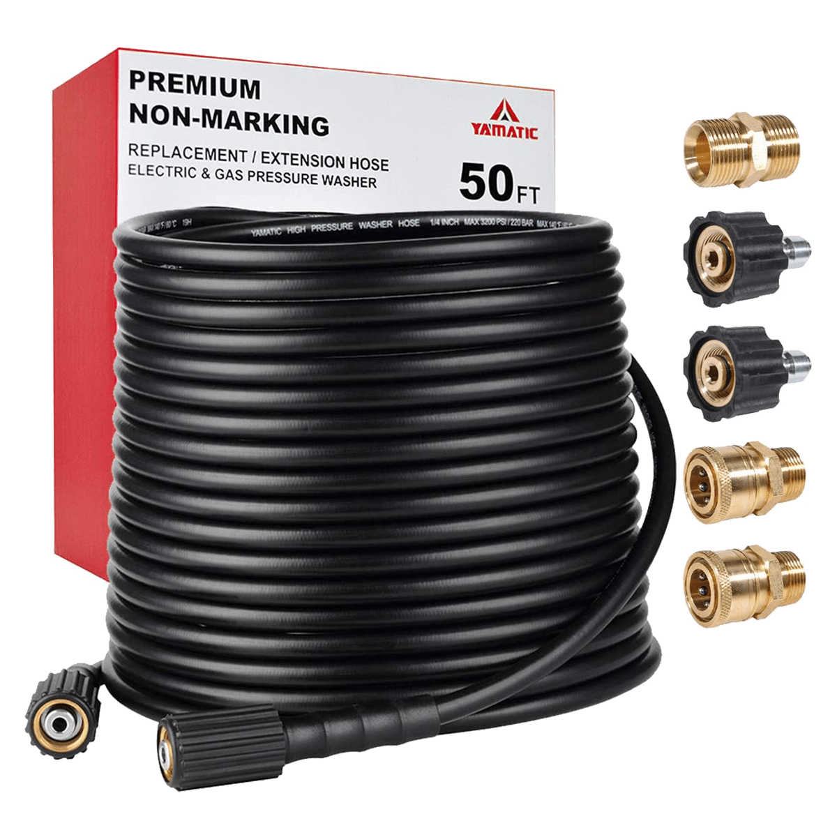 YAMATIC 1/4" Pressure Washer Hose 50ft 3200 PSI with M22 to 3/8" Adapters