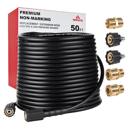 YAMATIC 1/4" Pressure Washer Hose 50ft 3200 PSI with M22 to 3/8" Adapters