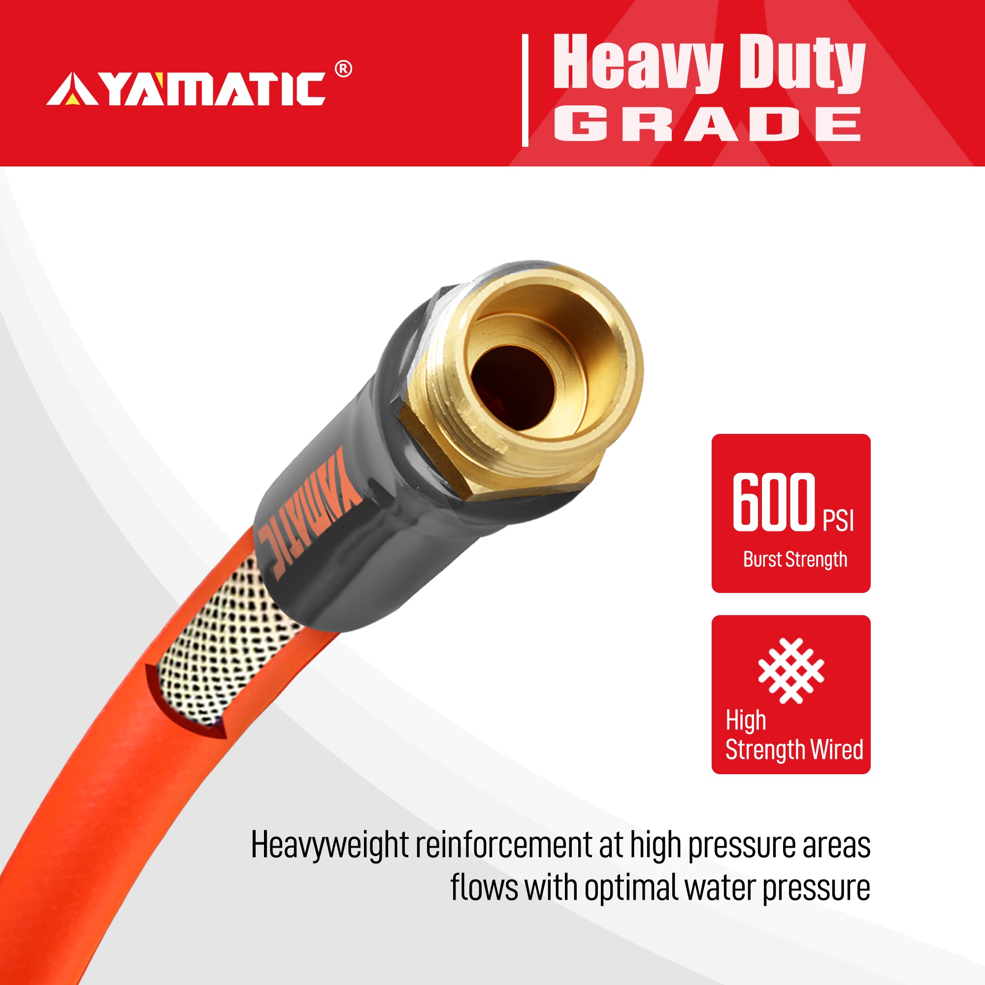 YAMATIC Heavy Duty Garden Hose 5/8 in x 75 ft, Super Flexible Water Hose, All-weather, Lightweight, Burst 600 PSI