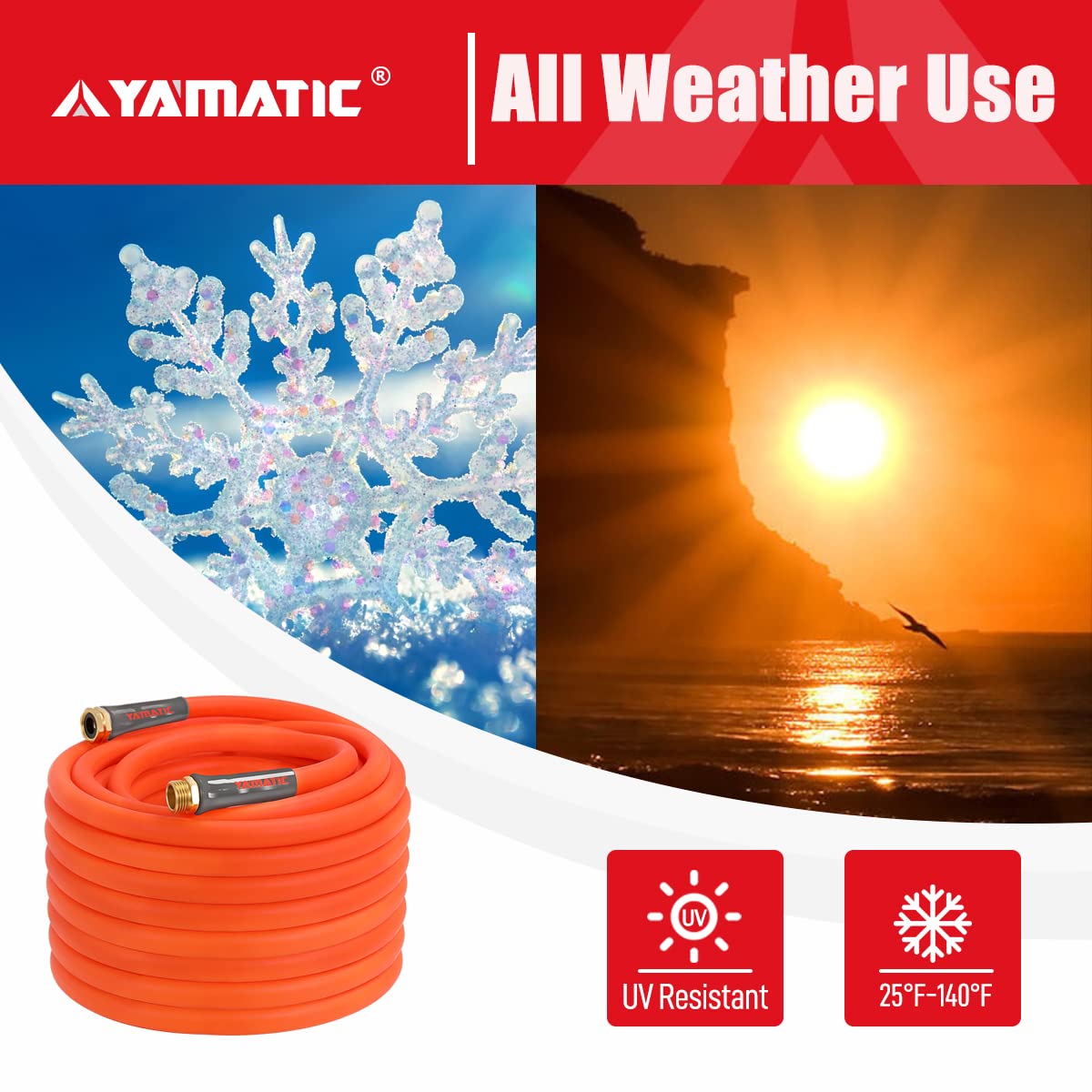 YAMATIC Heavy Duty Garden Hose 5/8 in x 75 ft, Super Flexible Water Hose, All-weather, Lightweight, Burst 600 PSI GHSE 5P75AH-WFS-A