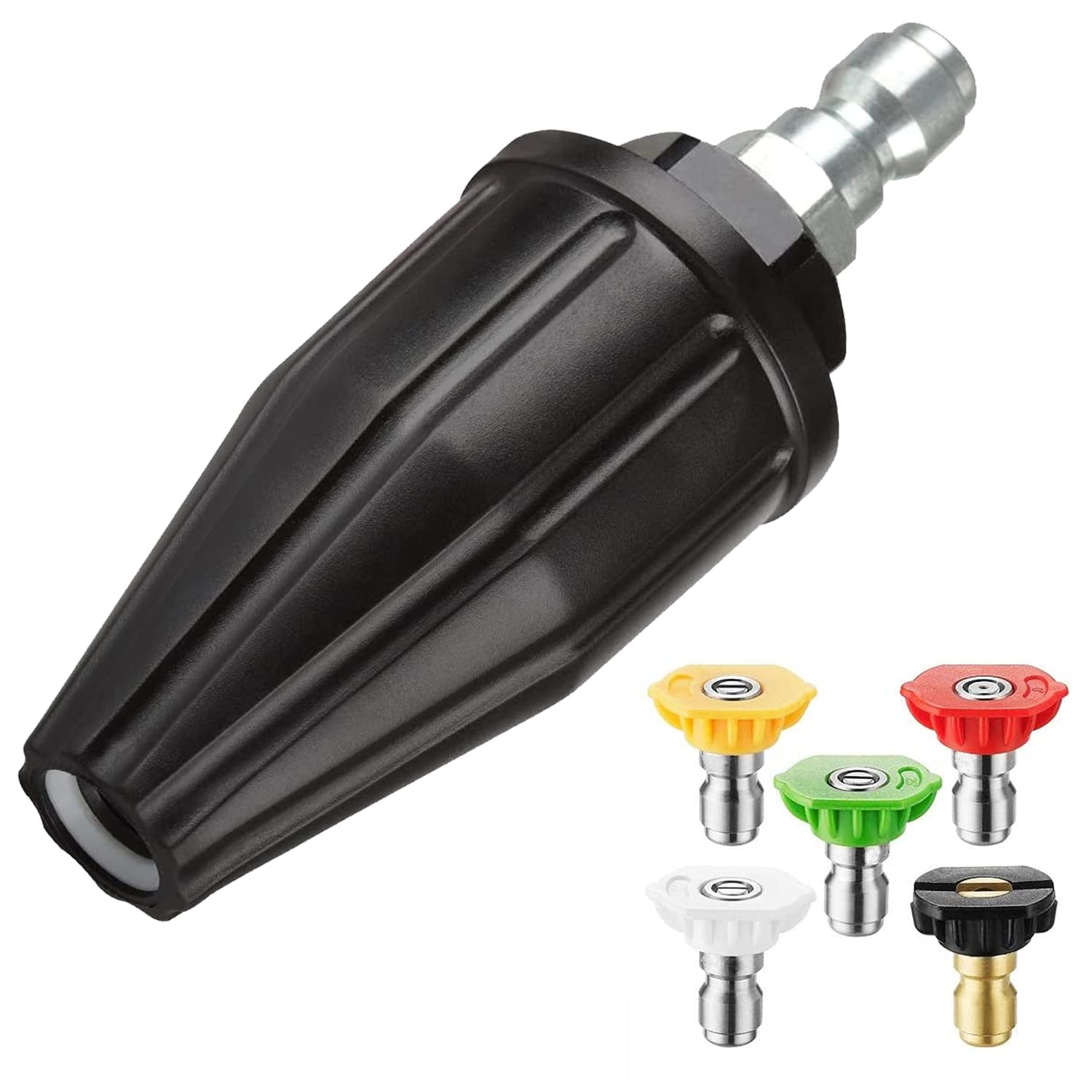 YAMATIC Pressure Washer Tips Turbo Nozzle, 360?? Rotating Spray Turbo with 5 Spray Nozzles, 3000 PSI Max 3500 PSI with 1/4 inch Quick Connector for Cleaning Brick, Concrete Surfaces(4.0 GPM)