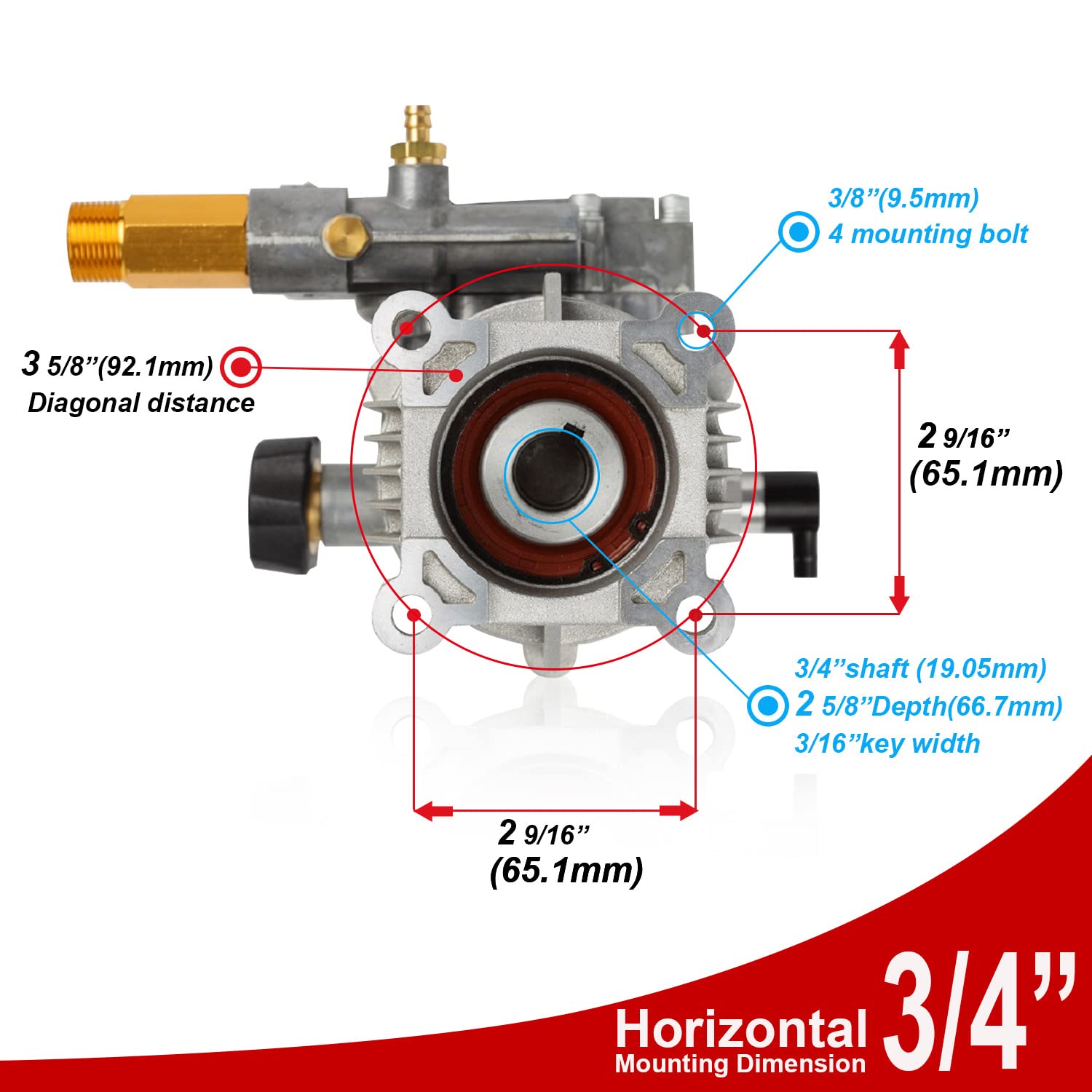 YAMATIC 3/4" Shaft Horizontal Pressure Washer Pump - 3000 PSI @ 2.5 GPM - Original Engineering Pump for Most Brand Engine Power Washer  Washer Pump 2923HA-WFS