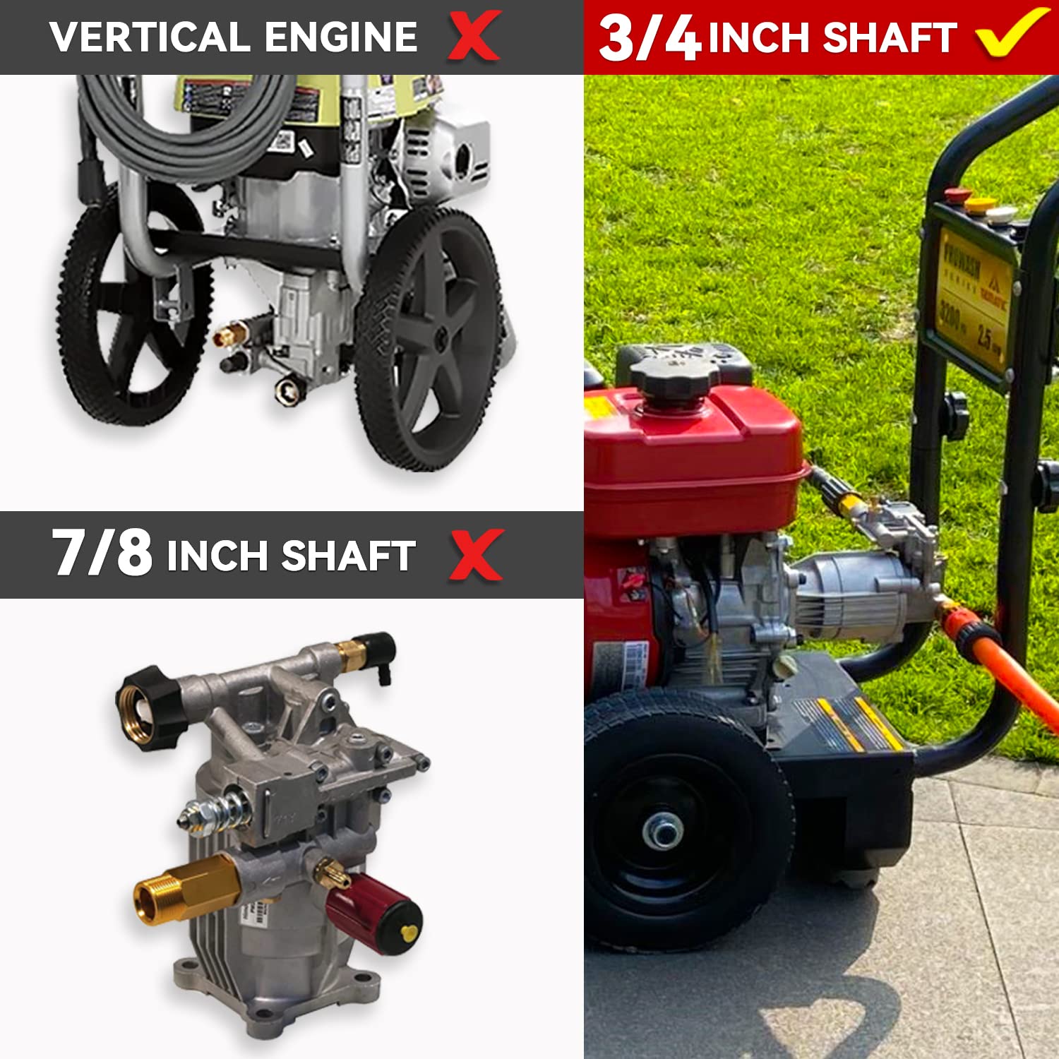 YAMATIC 3/4" Shaft Horizontal Pressure Washer Pump - 3000 PSI @ 2.5 GPM - Original Engineering Pump for Most Brand Engine Power Washer  Washer Pump 2923HA-WFS