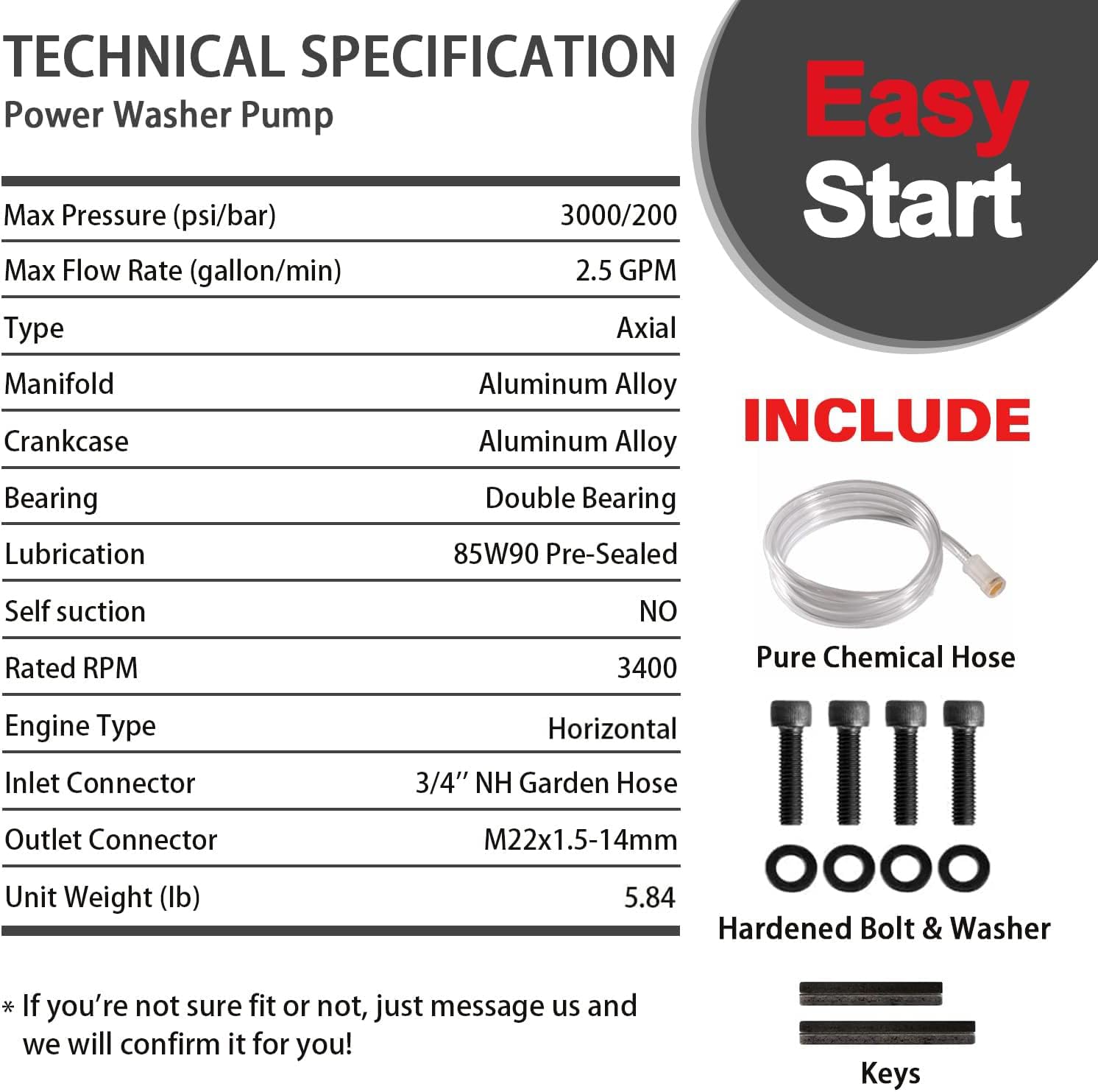 YAMATIC 3/4" Shaft Horizontal Pressure Washer Pump - 3000 PSI @ 2.5 GPM - Original Engineering Pump for Most Brand Engine Power Washer  Washer Pump 2923HA-WFS