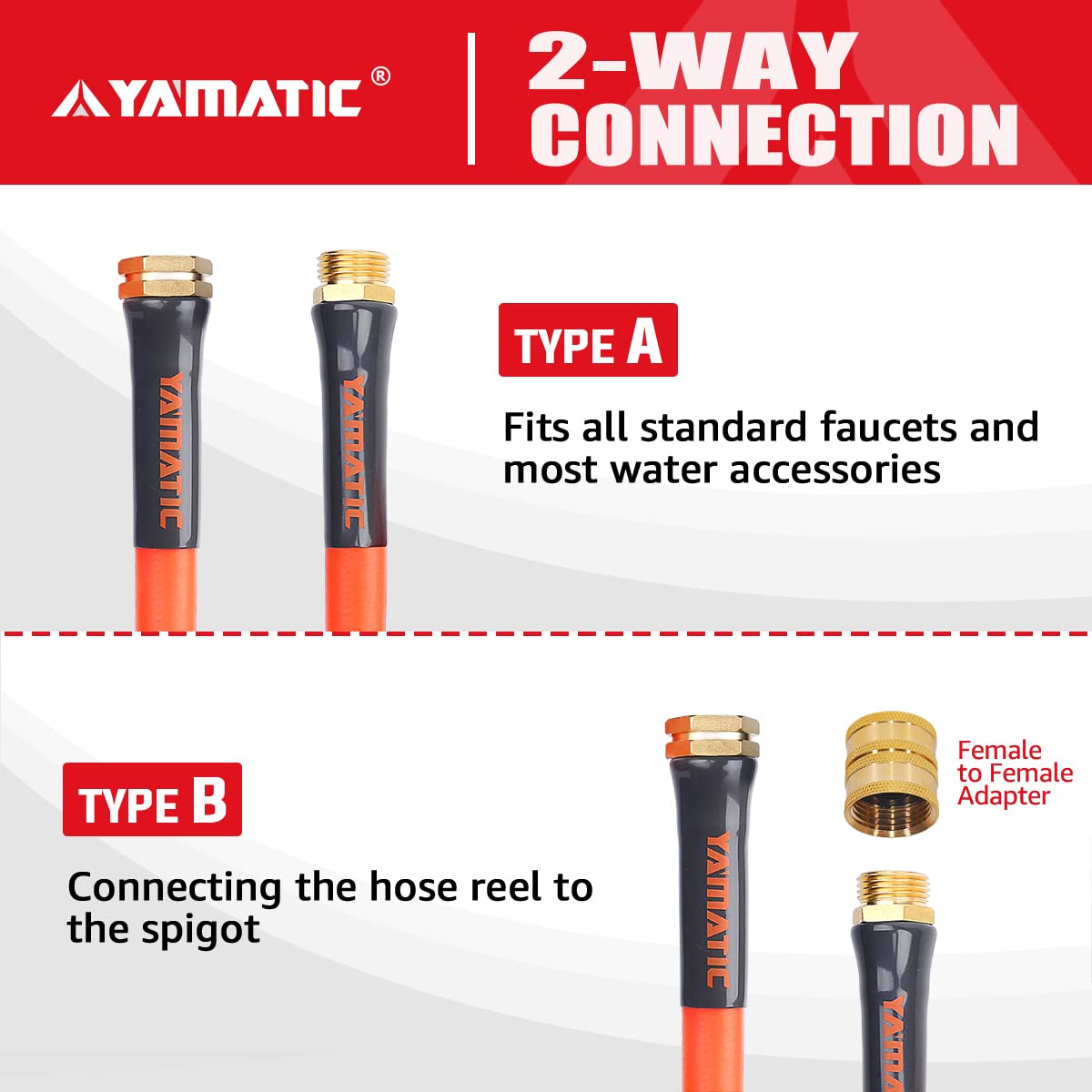 YAMATIC Heavy Duty Short Garden Hose 5/8 in x 3 ft, Super Flexible Leader hose,All-weather, Lightweight, GHSE 5P03AH